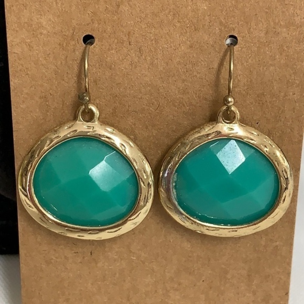 💐5/25 gold tone blue stone dangle statement - Picture 1 of 5